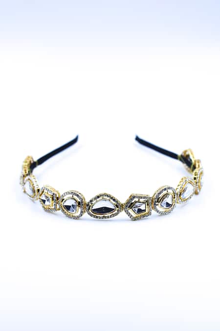 Foot Fuel Gold Crystals, Beads, Brooches Geometric Carved Embellished Hairband