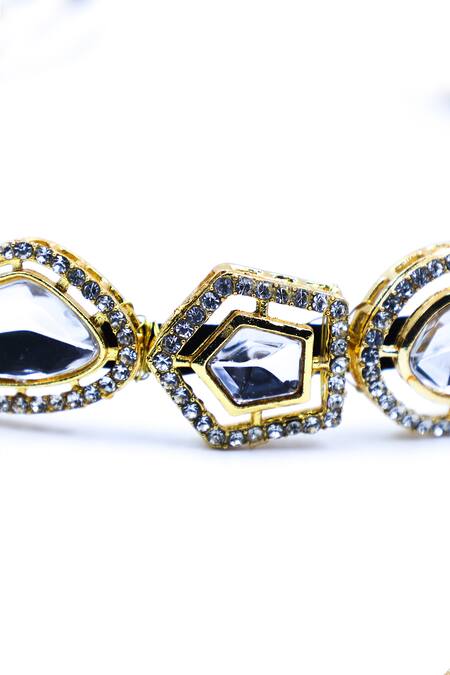 Foot Fuel_Gold Crystals, Beads, Brooches Geometric Carved Embellished Hairband _Online_at_Aza_Fashions