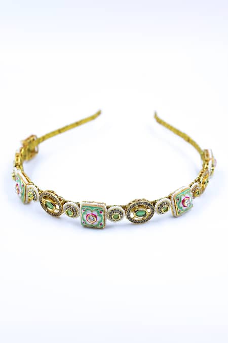 Foot Fuel Gold Crystals, Beads, Brooches Carved Floral Bloom Embellished Hairband