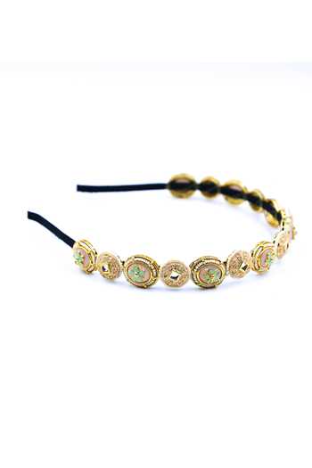 Buy_Foot Fuel_Gold Crystals, Beads, Brooches Floral Garden Embellished Hairband _Online_at_Aza_Fashions