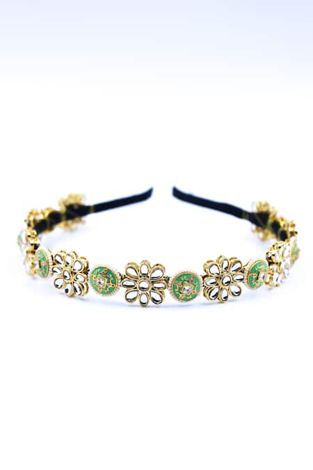 Foot Fuel Gold Beads Carved Floral Embellished Hairband 