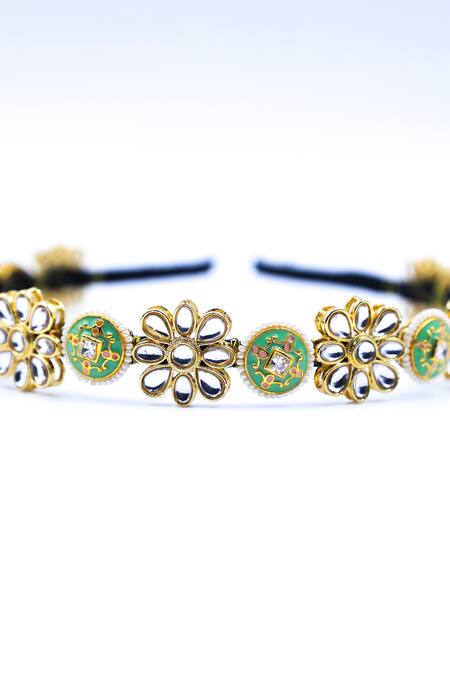 Foot Fuel Gold Crystals, Beads, Brooches Carved Floral Embellished Hairband Online at Aza Fashions Foot Fuel_Gold Crystals, Beads, Brooches Carved Floral Embellished Hairband _Online_at_Aza_Fashions