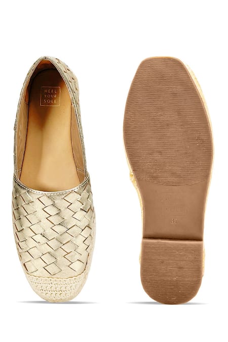 Shop Heel Your Sole Gold Basket Weave Espadrilles at Aza Fashions Shop_Heel Your Sole_Gold Basket Weave Espadrilles _at_Aza_Fashions