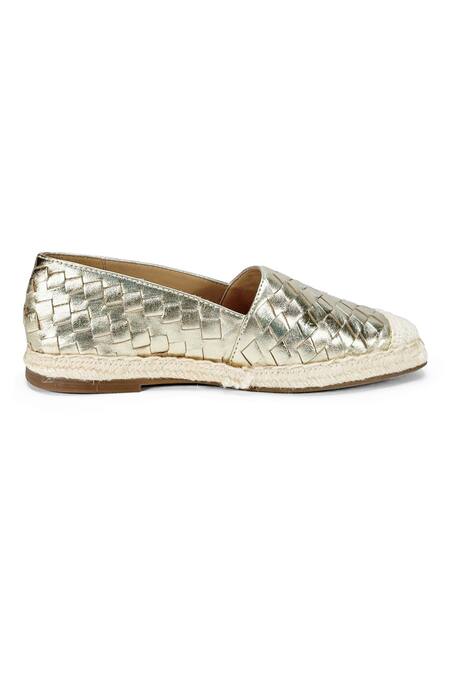 Heel Your Sole Gold Basket Weave Espadrilles at Aza Fashions Heel Your Sole_Gold Basket Weave Espadrilles _at_Aza_Fashions