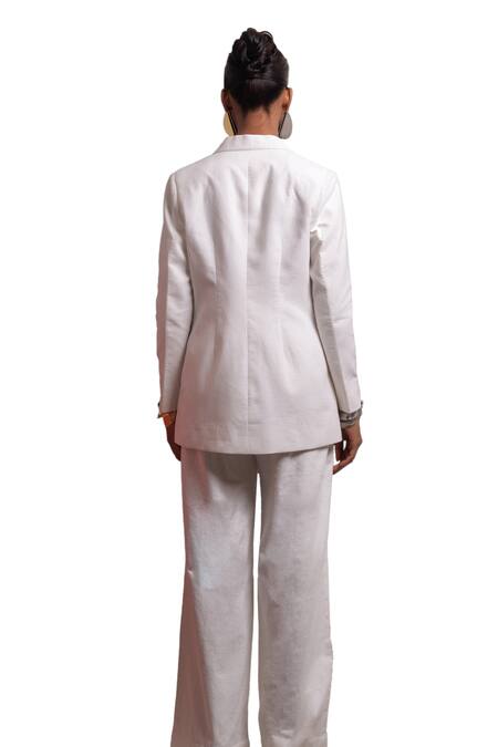 Shop Nautanky Ivory Handloom Cotton Embroidery Etheral Floral Blazer With Pant Shop_Nautanky_Ivory Handloom Cotton Embroidery Etheral Floral Blazer With Pant