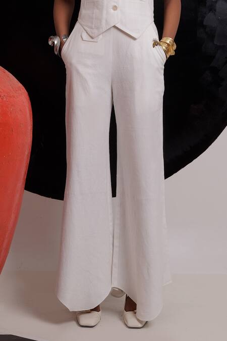 Buy_Nautanky_Ivory Handloom , Embroidery V-neck Cosmic Floral Vest With Pant _Online_at_Aza_Fashions