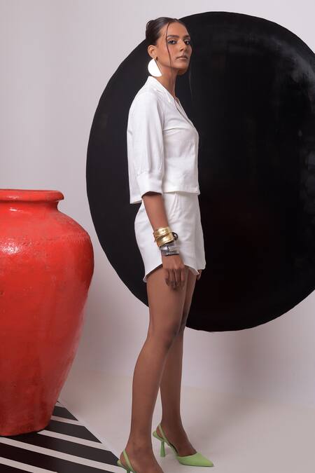 Shop Nautanky Ivory Handloom , Celestial Floral Crop Shirt With Shorts Online at Aza Fashions Shop_Nautanky_Ivory Handloom , Celestial Floral Crop Shirt With Shorts _Online_at_Aza_Fashions