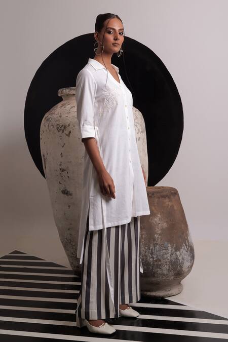 Shop Nautanky Ivory Handloom , Embroidery Radiance Floral Kurta With Pant Online at Aza Fashions Shop_Nautanky_Ivory Handloom , Embroidery Radiance Floral Kurta With Pant _Online_at_Aza_Fashions