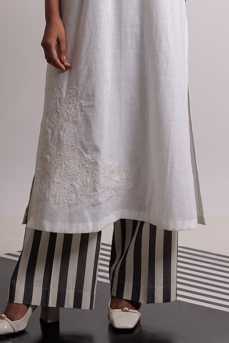 Nautanky Ivory Handloom , Embroidery V-neck Zen Floral Kurta With Pant at Aza Fashions Nautanky_Ivory Handloom , Embroidery V-neck Zen Floral Kurta With Pant _at_Aza_Fashions