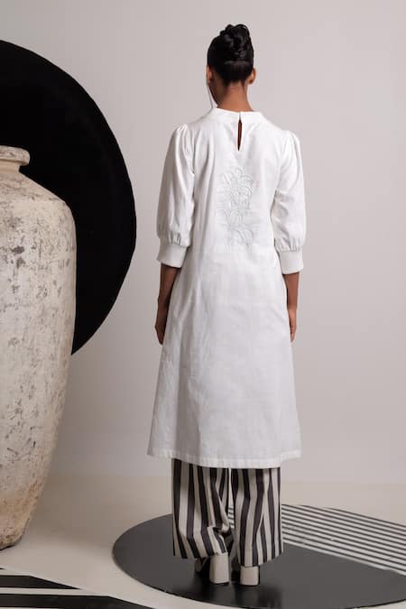 Shop Nautanky Ivory Handloom , Embroidery Round Noamd Floral Kurta With Pant at Aza Fashions Shop_Nautanky_Ivory Handloom , Embroidery Round Noamd Floral Kurta With Pant _at_Aza_Fashions