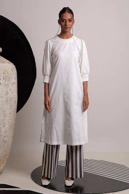 Nautanky Ivory Handloom , Embroidery Round Noamd Floral Kurta With Pant at Aza Fashions Nautanky_Ivory Handloom , Embroidery Round Noamd Floral Kurta With Pant _at_Aza_Fashions
