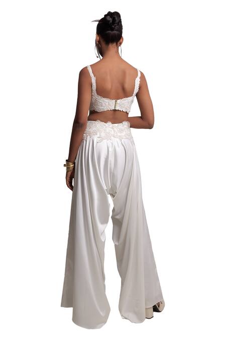 Buy Nautanky Ivory Handloom Cotton Embroidery Sweetheart Serenity Floral Bustier With Pant Buy_Nautanky_Ivory Handloom Cotton Embroidery Sweetheart Serenity Floral Bustier With Pant