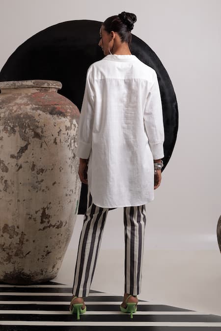 Shop Nautanky Ivory Handloom , Embroidery Collared Harmony Shirt With Pant at Aza Fashions Shop_Nautanky_Ivory Handloom , Embroidery Collared Harmony Shirt With Pant _at_Aza_Fashions