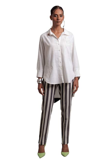 Shop Nautanky Ivory Handloom , Embroidery Collared Harmony Shirt With Pant Online at Aza Fashions Shop_Nautanky_Ivory Handloom , Embroidery Collared Harmony Shirt With Pant _Online_at_Aza_Fashions