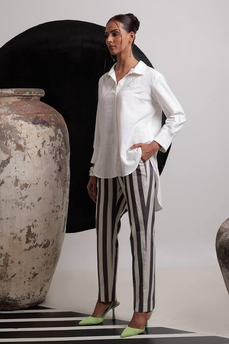 Nautanky Ivory Handloom , Embroidery Collared Harmony Shirt With Pant at Aza Fashions Nautanky_Ivory Handloom , Embroidery Collared Harmony Shirt With Pant _at_Aza_Fashions