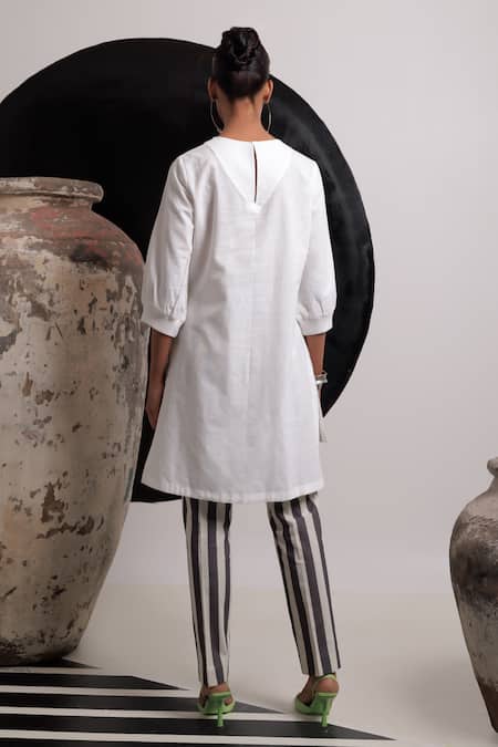 Shop Nautanky Ivory Cotton Embroidery Round Neck Yin Yang Floral Kurta With Pant at Aza Fashions Shop_Nautanky_Ivory Cotton Embroidery Round Neck Yin Yang Floral Kurta With Pant _at_Aza_Fashions