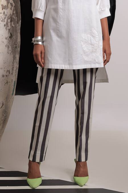 Buy Nautanky Ivory Cotton Embroidery Round Neck Yin Yang Floral Kurta With Pant Online at Aza Fashions Buy_Nautanky_Ivory Cotton Embroidery Round Neck Yin Yang Floral Kurta With Pant _Online_at_Aza_Fashions