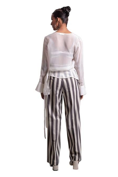 Buy Nautanky Ivory Organza, Handloom Cotton V-neck Wabi Shirt With Pant Set Buy_Nautanky_Ivory Organza, Handloom Cotton V-neck Wabi Shirt With Pant Set