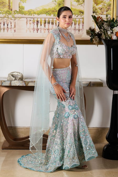 Moledro Blue Organza, Net Sequins, Daria Iris Garden Embroidered Bridal Lehenga Set Online at Aza Fashions Moledro_Blue Organza, Net Sequins, Daria Iris Garden Embroidered Bridal Lehenga Set _Online_at_Aza_Fashions
