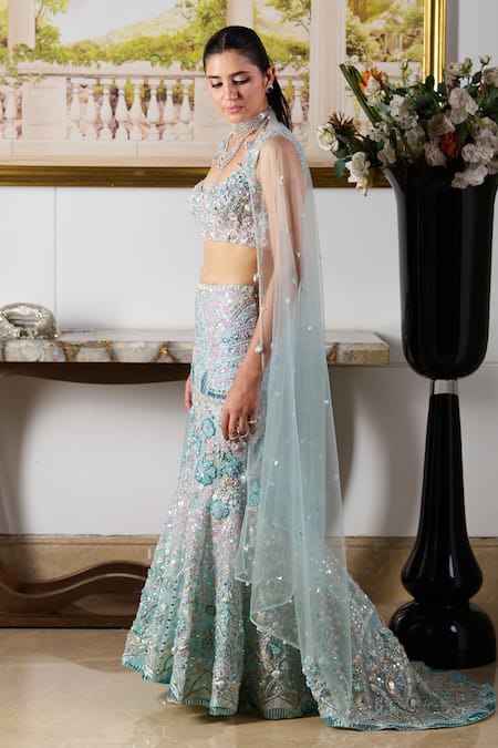 Buy Moledro Blue Organza, Net Sequins, Daria Iris Garden Embroidered Bridal Lehenga Set Online at Aza Fashions Buy_Moledro_Blue Organza, Net Sequins, Daria Iris Garden Embroidered Bridal Lehenga Set _Online_at_Aza_Fashions