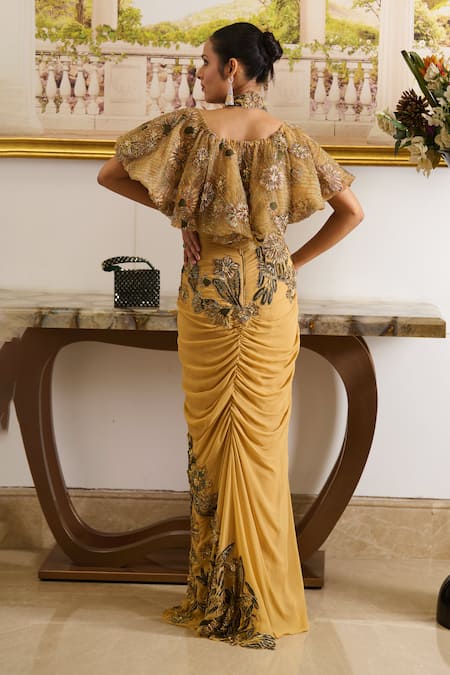 Shop Moledro Green Net, Georgette Embroidery, Sequins, Beads Kai Blossom Cape Skirt Set at Aza Fashions Shop_Moledro_Green Net, Georgette Embroidery, Sequins, Beads Kai Blossom Cape Skirt Set _at_Aza_Fashions