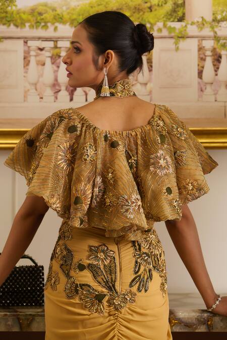 Shop Moledro Green Net, Georgette Embroidery, Sequins, Beads Kai Blossom Cape Skirt Set Online at Aza Fashions Shop_Moledro_Green Net, Georgette Embroidery, Sequins, Beads Kai Blossom Cape Skirt Set _Online_at_Aza_Fashions