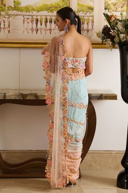 Moledro Rian Park Bloom Embroidered Pre-Draped Saree With Tube Blouse 