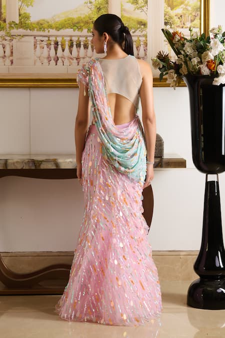 Moledro Zil Sequin Embellished Draped Saree Gown 