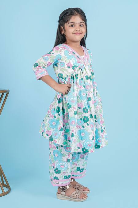 Shop_Kalp_Blue Cotton Lace Ivy Blossom Print Anarkali With Pant _Online_at_Aza_Fashions