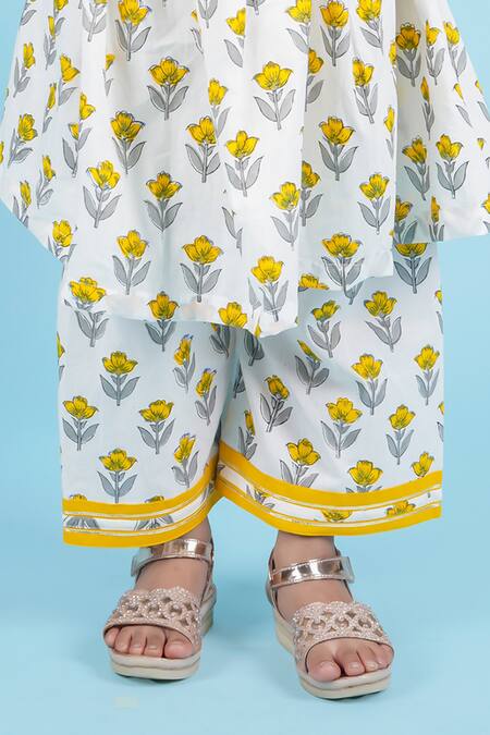 Kalp_White Cotton Lace Nova Floral Bud Print Anarkali With Pant _Online_at_Aza_Fashions