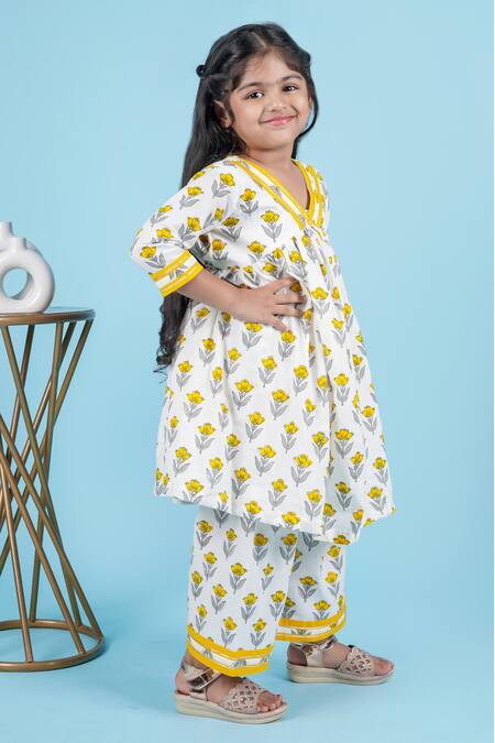 Buy_Kalp_White Cotton Lace Nova Floral Bud Print Anarkali With Pant _Online_at_Aza_Fashions