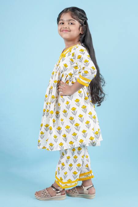 Shop_Kalp_White Cotton Lace Nova Floral Bud Print Anarkali With Pant _Online_at_Aza_Fashions