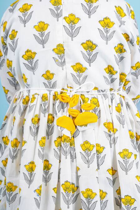 Kalp_White Cotton Lace Nova Floral Bud Print Anarkali With Pant _at_Aza_Fashions