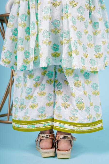 Shop Kalp White Cotton Luna Blossom Bud Print Anarkali With Pant Shop_Kalp_White Cotton Luna Blossom Bud Print Anarkali With Pant