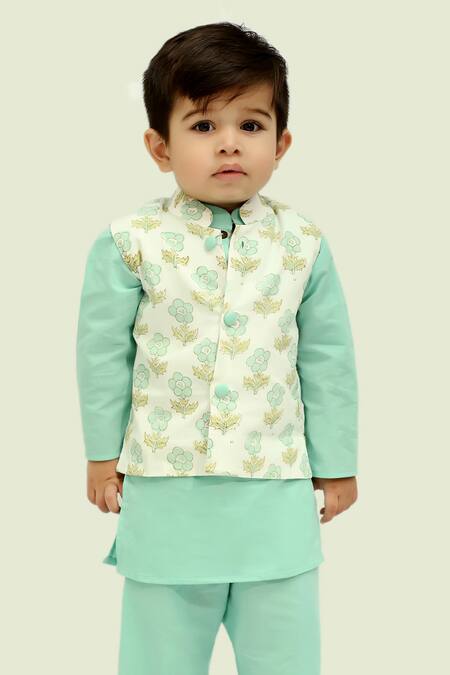 Kalp White Cotton Botanic Print Bundi Kurta Set Online at Aza Fashions Kalp_White Cotton Botanic Print Bundi Kurta Set _Online_at_Aza_Fashions