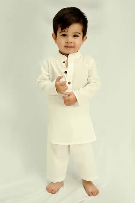 Kalp_White Cotton Floral Blossom Print Bundi Kurta Set _at_Aza_Fashions