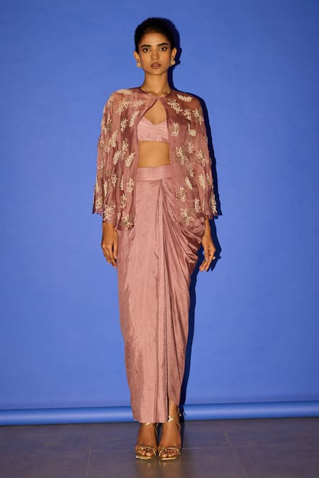 Buy Esha Arora Pink Organza, Cotton Satin Pearls Sweetheart Embroidered Cape Dhoti Skirt Set Online at Aza Fashions Buy_Esha Arora_Pink Organza, Cotton Satin Pearls Sweetheart Embroidered Cape Dhoti Skirt Set _Online_at_Aza_Fashions