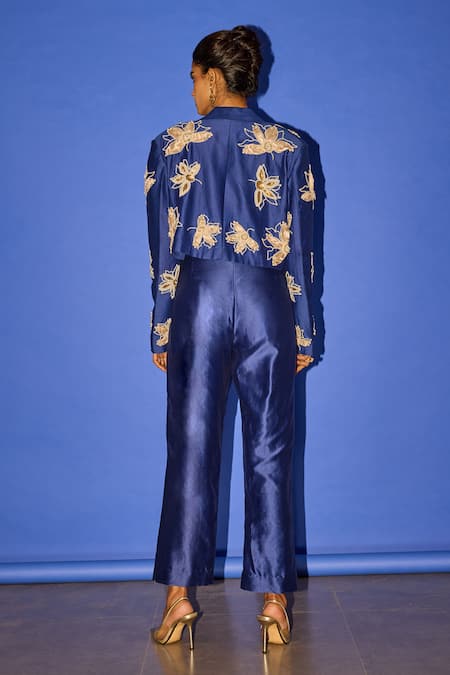 Esha Arora Silk Floral Embroidered Blazer Pant Set 
