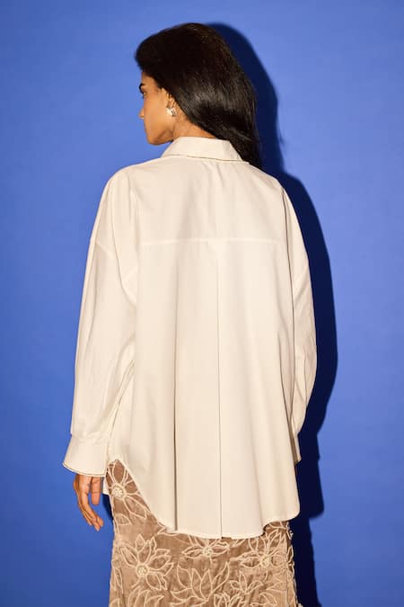 Esha Arora Cotton Line Placement Embroidered Shirt 