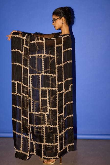 Shop_Esha Arora_Black Organza Sequins, Embroidery Line Dupatta _at_Aza_Fashions