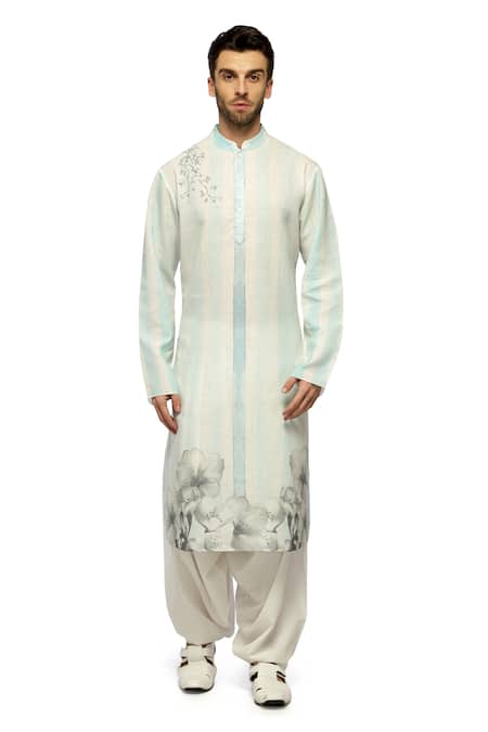 A!A By Abrar Ali_Ivory Cotton Embroidery Floral Print Kurta And Salwar Set_Online_at_Aza_Fashions
