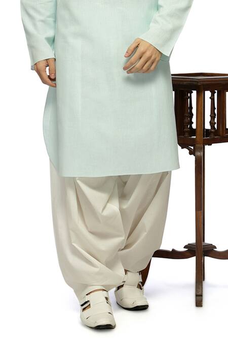 A!A By Abrar Ali_Blue Handloom Cotton Plain Kurta And Salwar Set_Online_at_Aza_Fashions