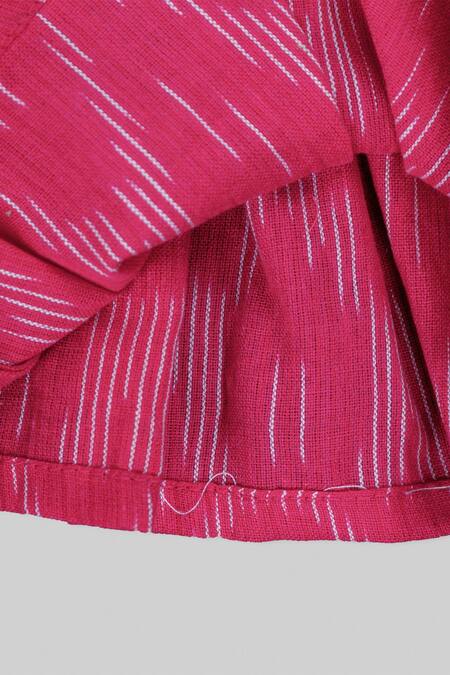 Champscloset Pink Cotton Embroidery Lace Ikat Kurta With Sharara Online at Aza Fashions Champscloset_Pink Cotton Embroidery Lace Ikat Kurta With Sharara_Online_at_Aza_Fashions