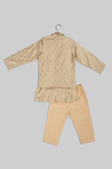 Shop Champscloset Beige Cotton Patchwork Bundi Kurta Set at Aza Fashions Shop_Champscloset_Beige Cotton Patchwork Bundi Kurta Set_at_Aza_Fashions