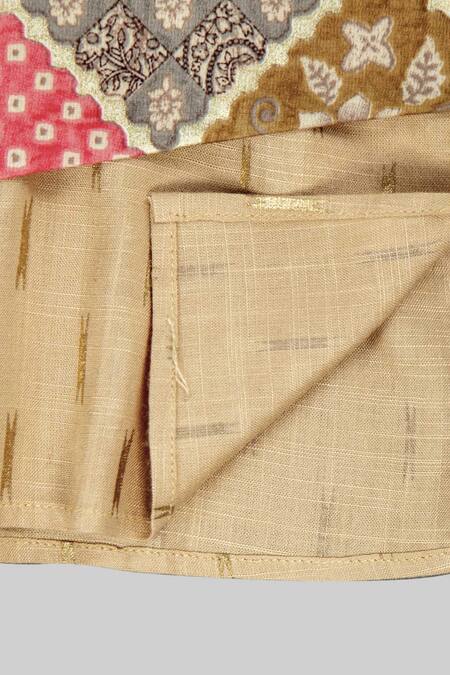 Champscloset Beige Cotton Patchwork Bundi Kurta Set Online at Aza Fashions Champscloset_Beige Cotton Patchwork Bundi Kurta Set_Online_at_Aza_Fashions