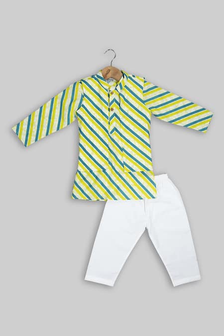 Champscloset Multi Color Cotton Print Stripes Kurta With Pant Set 