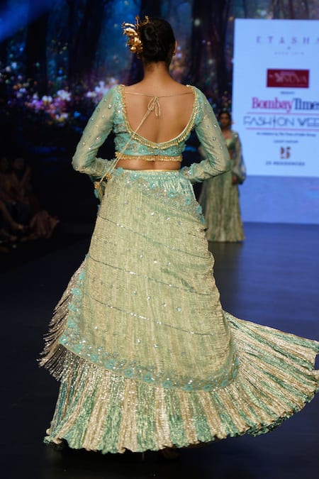Etasha By Asha Jain Embellished Pre-Draped Lehenga Saree Set 