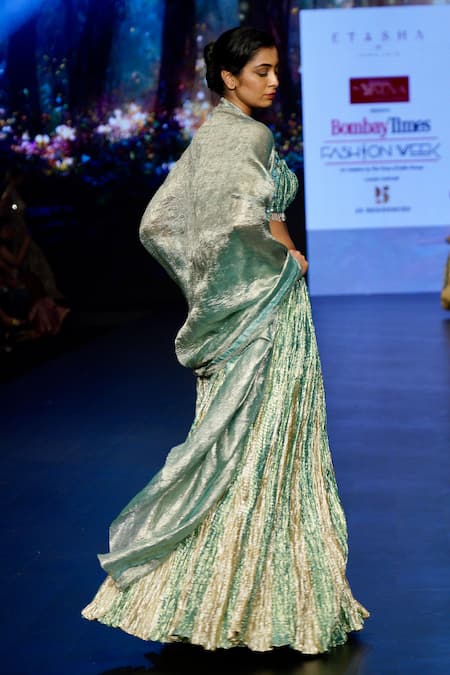 Etasha By Asha Jain Textured Metallic Palazzo Set 