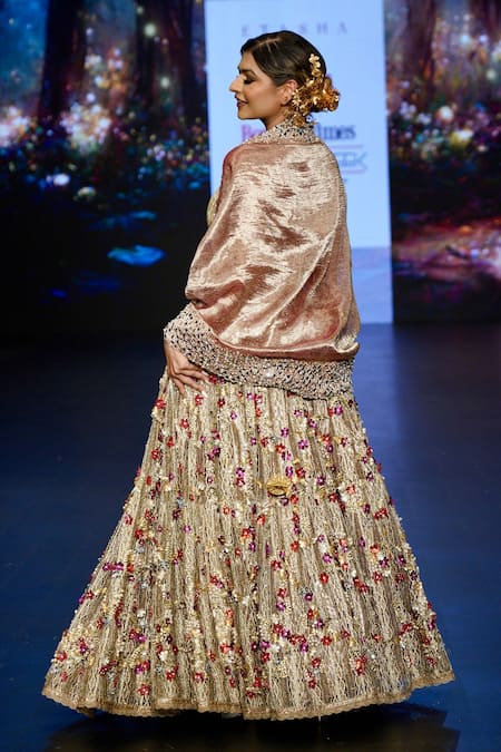 Buy_Etasha By Asha Jain_Pink Cotton, Silk Mirrors, Cut Work Open Neck, 3d Embellished Lehenga Set _Online_at_Aza_Fashions