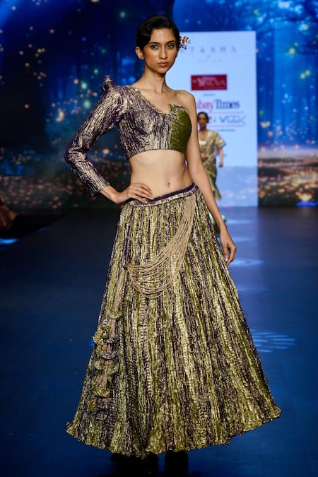 Etasha By Asha Jain Textured Metallic Tissue Lehenga Set 